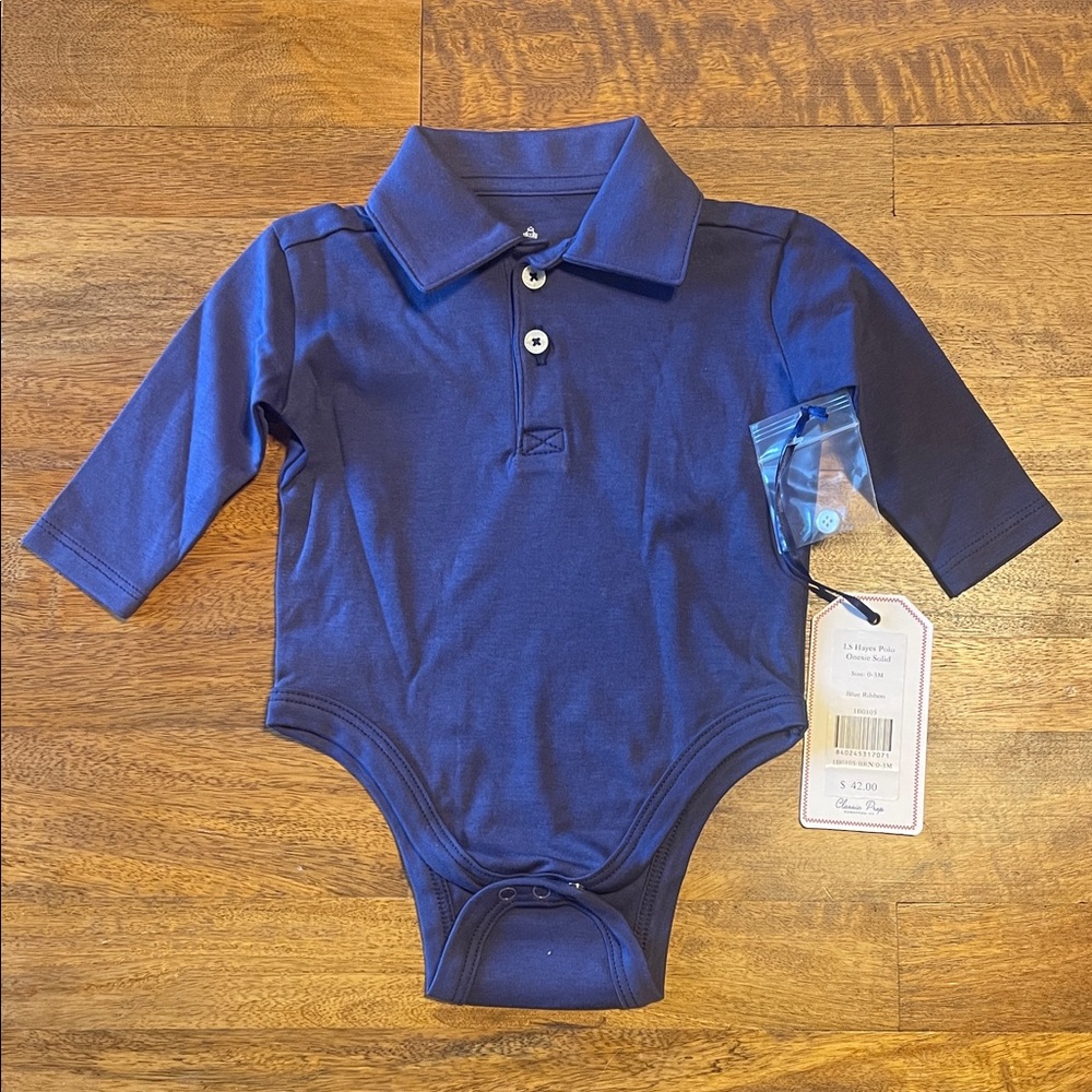 NWT Classic Prep Blue Long Sleeve Baby Bodysuit